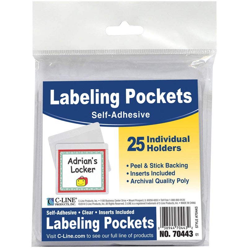 C-Line-70443 Self-Adhesive Labeling Pockets, Pack of 25, 3-1/2 x 2-3/4 in - Image 1